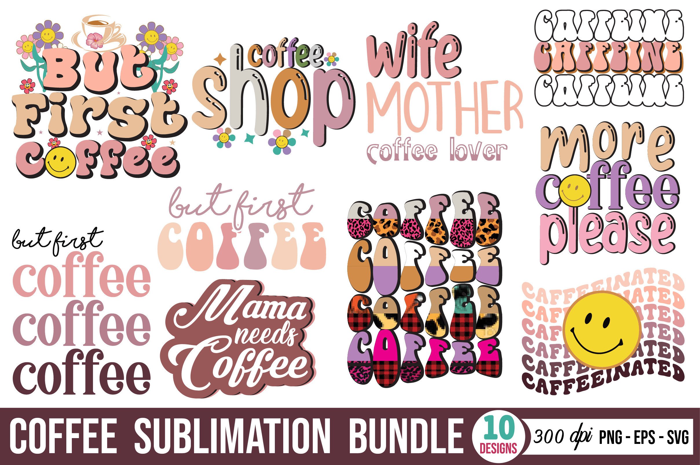 Coffee Svg Bundle, Wavy Text Cut File